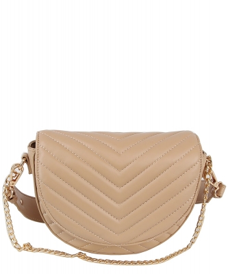 Chevron Quilted Flap Saddle Crossbody Bag LHU483 STONE